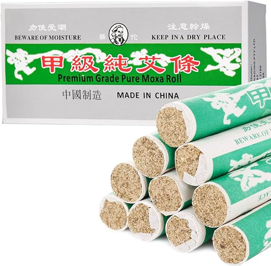 OSPNIEEK Pure Moxa Rolls, 10 Rolls Handmade Mild Moxibustion Mugwort Sticks, Natural Moxa Cones for Waist Neck Knee Back Acupoint Care, Ai Jiu 艾草条 艾灸