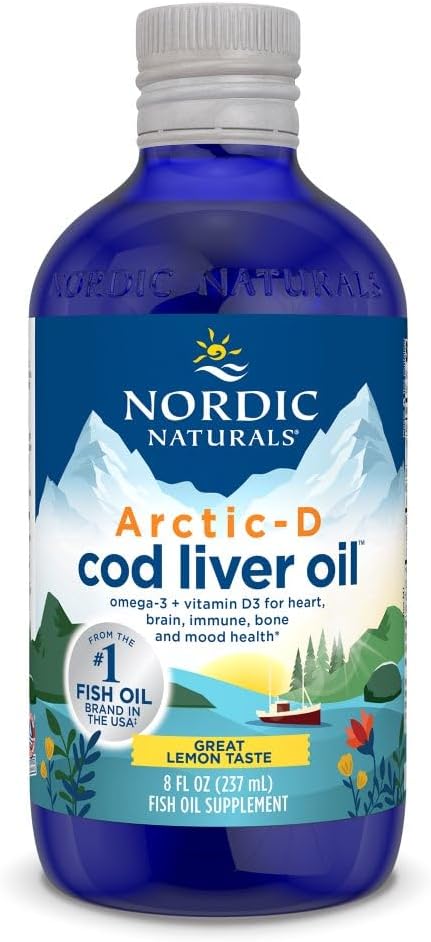 Nordic Naturals Arctic-D Cod Liver Oil, Lemon - 8 oz - 1060 mg Total Omega-3s + 1000 IU Vitamin D3 - EPA & DHA - Heart, Brain, Bone, Immune & Mood Support - Non-GMO - 48 Servings