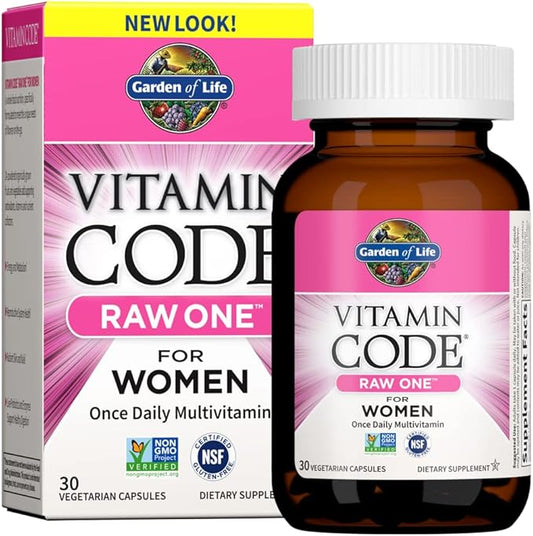 Garden of Life Multivitamin for Women, Vitamin Code Raw One for Women, Once Daily, Whole Food Iron, Probiotics for Womens Health, Gluten Free Vegetarian, 30 Count