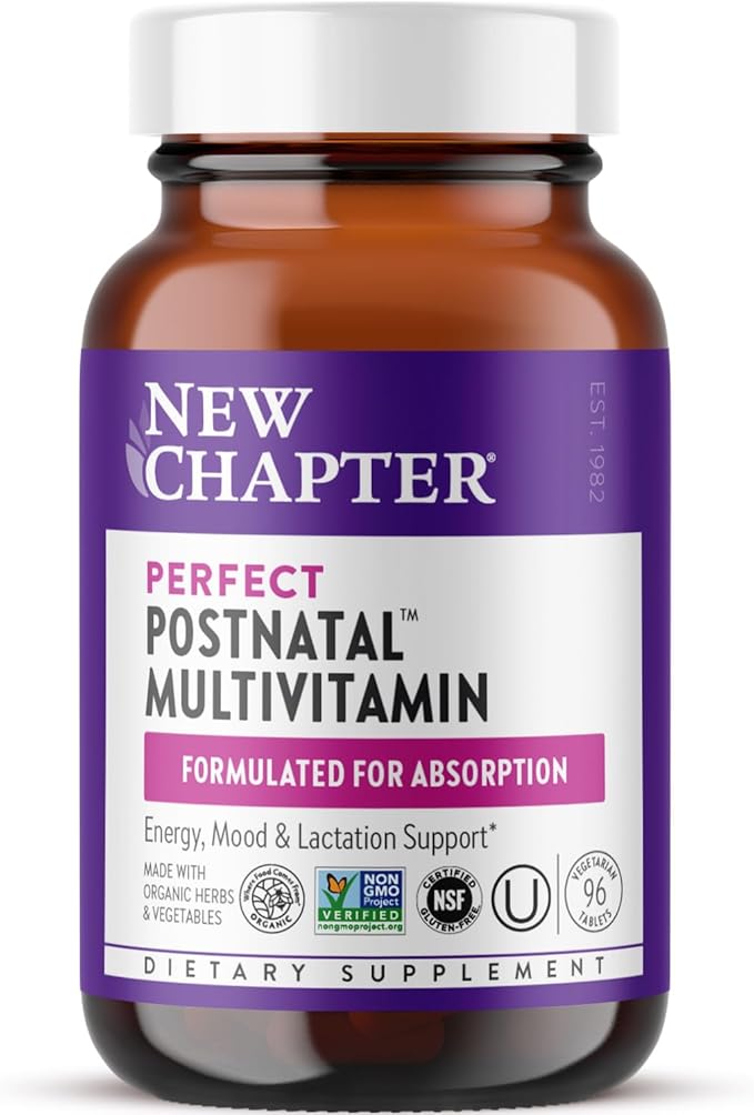 New Chapter, Postnatal Vitamins Lactation Supplement, Complete Multivitamin with Fermented Vitamin D3 + B Vitamins, Made with Organic Vegetables & Herbs, Non-GMO Ingredients, 96 Count