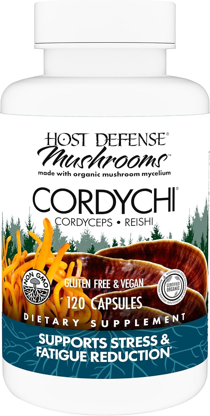 Host Defense CordyChi Capsules - Energy & Immune Support Supplement - Cordyceps & Reishi Mushroom Supplement for Relaxation & Respiratory Support - Aids Against Tiredness - 120 Capsules (60 Servings)*