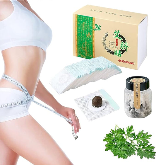 Mugwort Belly Patch,30Pcs Natural Wormwood Essence Pills and 30Pcs Belly Sticker, Moxa Hot Moxibustion Navel Wormwood Sticker (30)