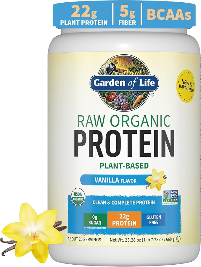 Vegan Protein Powder - Vanilla Protein Powder, Organic Protein Powder, 22g Plant Based Protein & BCAAs, Probiotics & Digestive Enzymes - Garden of Life Protein Powder, Gluten & Lactose Free 1.5 LB