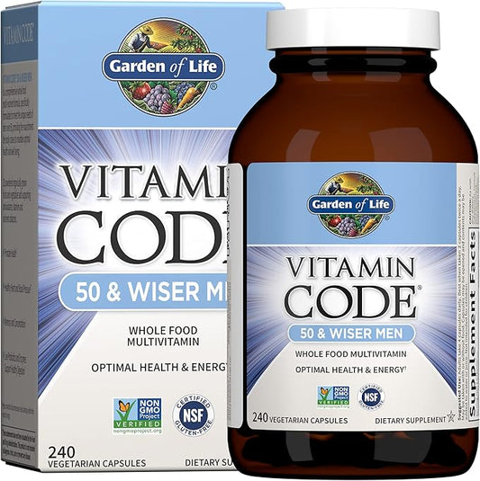 Garden of Life Multivitamin for Men - Vitamin Code 50 & Wiser Men's Raw Whole Food Vitamin Supplement with Probiotics, Vegetarian, 240 Capsules