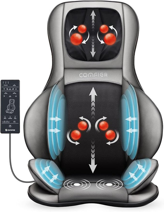 COMFIER Shiatsu Neck Back Massager with Heat, 2D ro 3D Kneading Massage Chair Pad, Adjustable Compression Seat Massager for Full Body Relaxation, Christmas Gifts for Dad Mom Women Men,Dark Gray