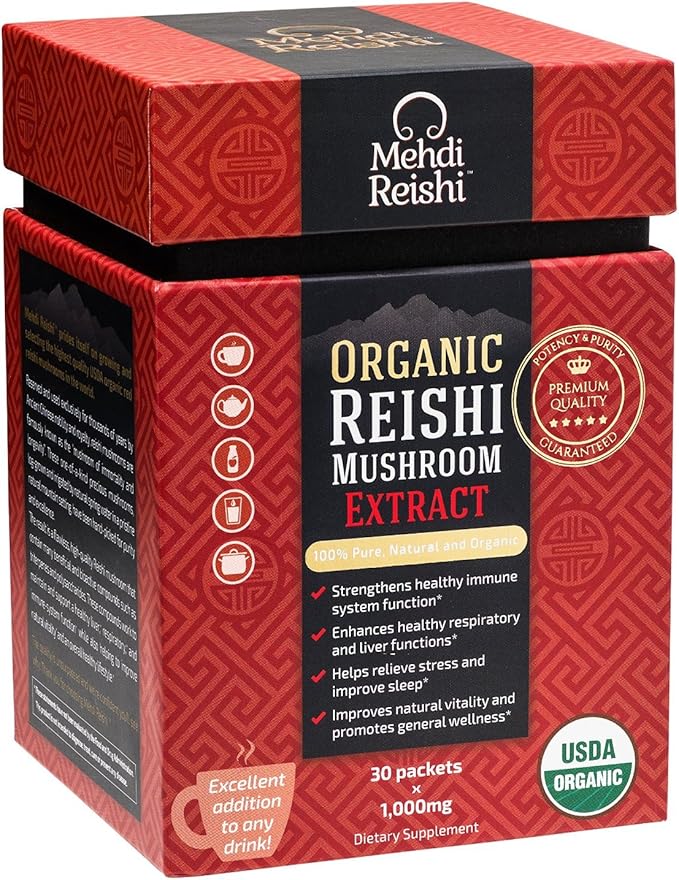 Organic Reishi Mushroom Fruiting Body Extract Powder 35% Beta Glucan – 100% Pure, Premium and Organic –30 Servings–Ganoderma Lucidum, Lingzhi