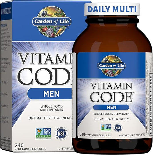 Garden of Life Vitamin Code Whole Food Multivitamin for Men - 240 Capsules, Vitamins for Men, Fruit Veggie Blend and Probiotics for Energy, Heart, Prostate Health, Vegetarian Men's Multivitamins