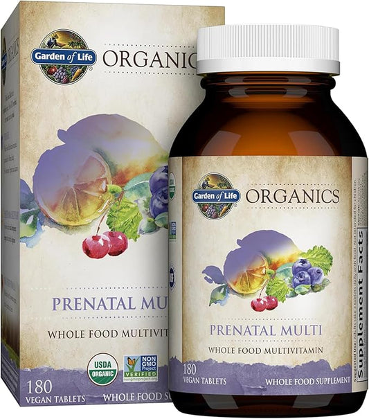 Garden of Life Organics Women’s Prenatal Multivitamin with Vitamin D3, B6, B12, C & Iron, Folate for Energy & Healthy Fetal Development – Organic, Non-GMO, Gluten-Free, Vegan, 60 Day Supply