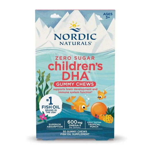 Nordic Naturals Zero Sugar Children’s DHA Gummy Chews, Tropical Punch - 30 Gummy Chews for Kids - 600 mg Total Omega-3s - Brain Development, Learning, Healthy Immunity - Non-GMO - 30 Servings
